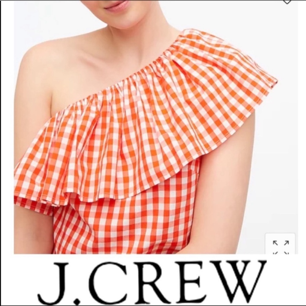 J Crew Gingham One Shoulder Ruffle Top Size 6 NWT